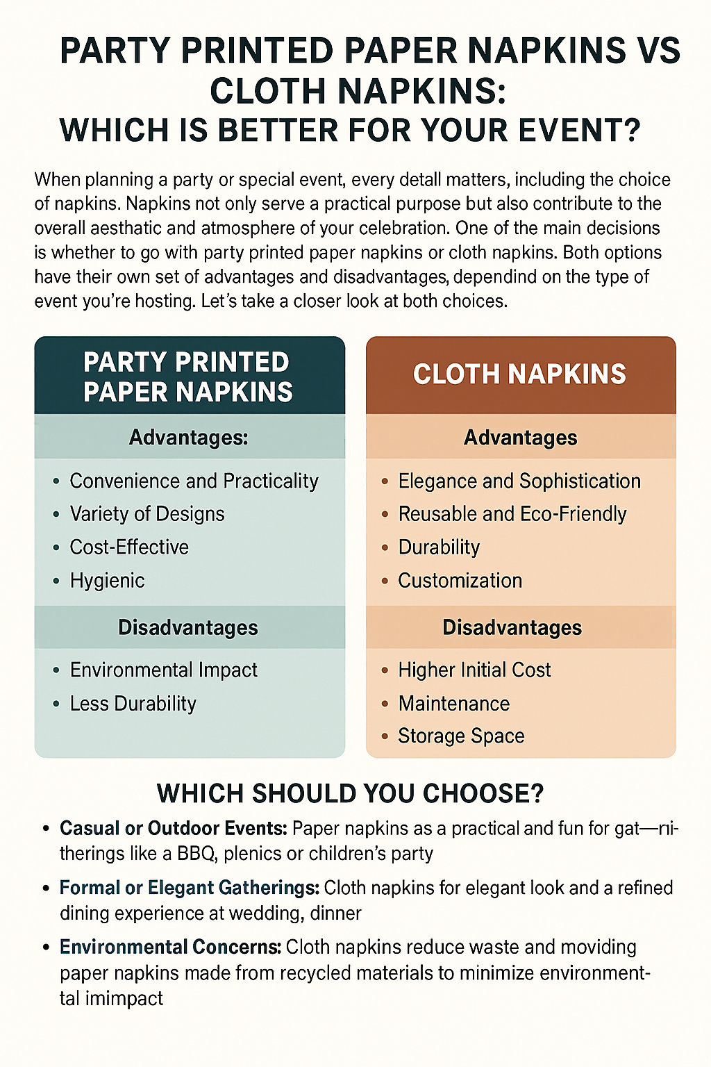 Party Printed Paper Napkins vs Cloth Napkins